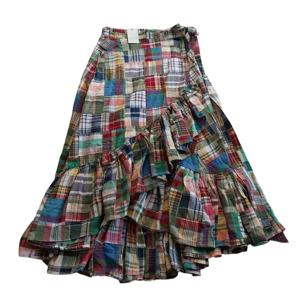 Keil James Patrick Summer Soiree Indian Madras Montauk Patchwork Skirt Size 6